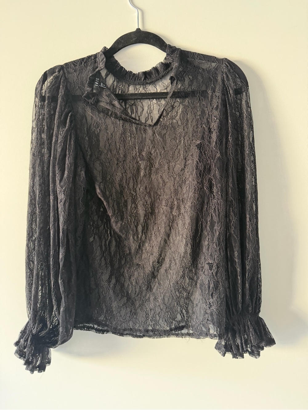 iris Black Lace Ruffled High-Neck Blouse